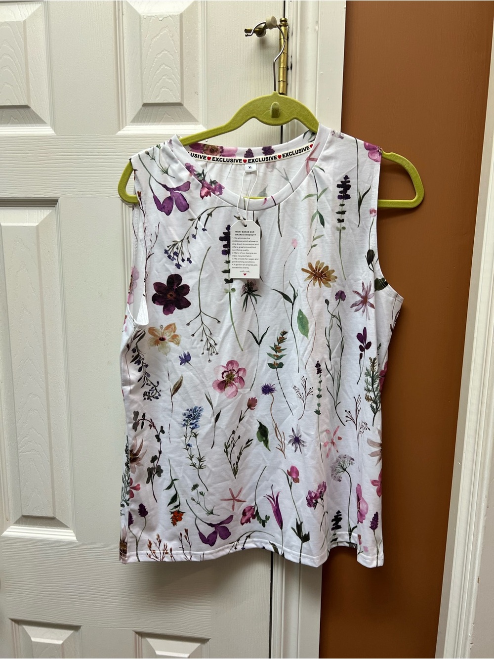 Exclusive Floral Sleeveless Tank Top - White with Multicolor Blossoms